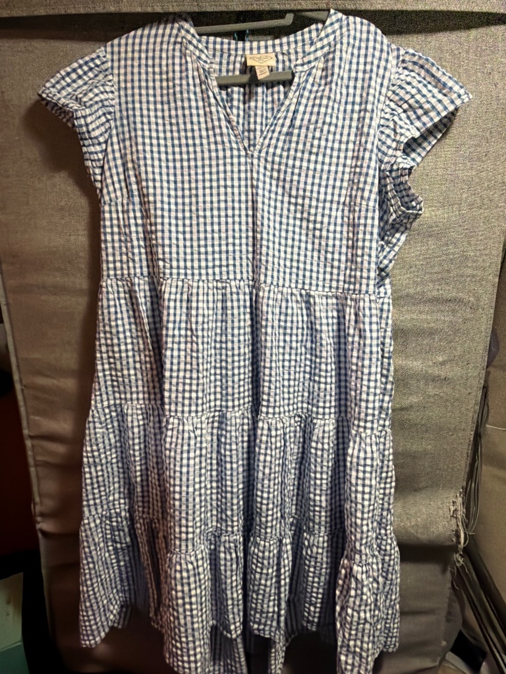 Blue & White Gingham Tiered Midi Dress